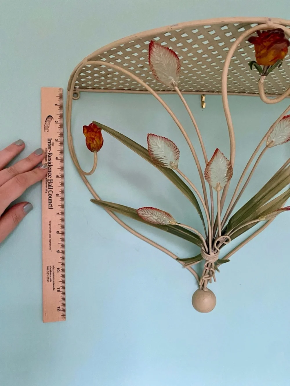 Vintage Tole Metal Floral Wall Shelf / Sconce